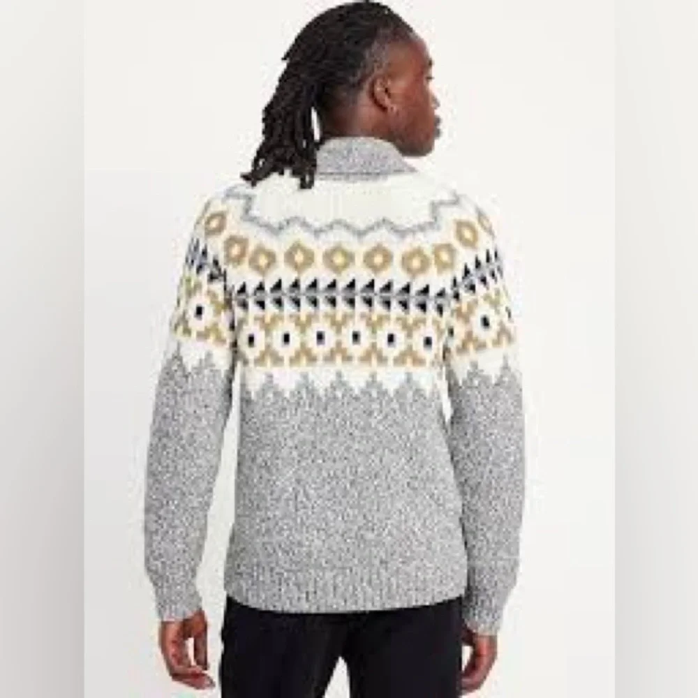 Mens Fair Isle Zip Cardigan Sweater Old Navy L